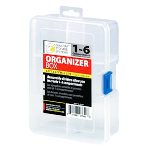 1-6 Compartment Clear Storage Box with Blue Latch