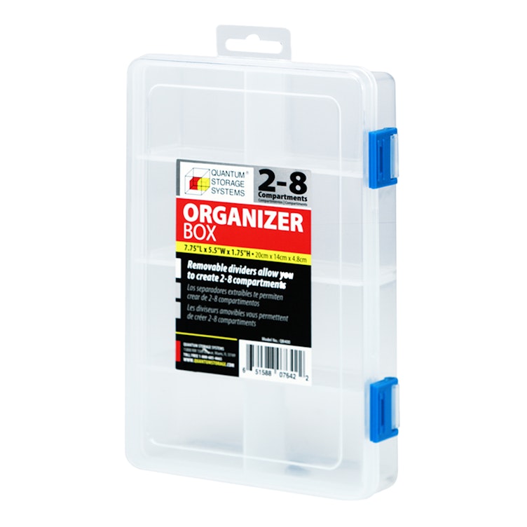2-8 Compartment Clear Storage Box with Blue Latch
