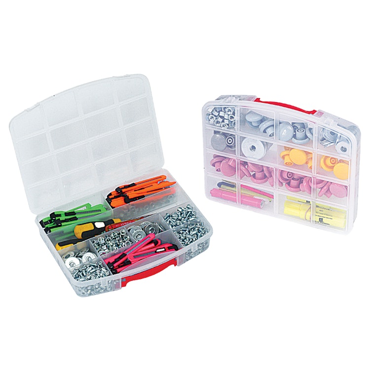 10 Compartment Clear Storage Box with Red Latch