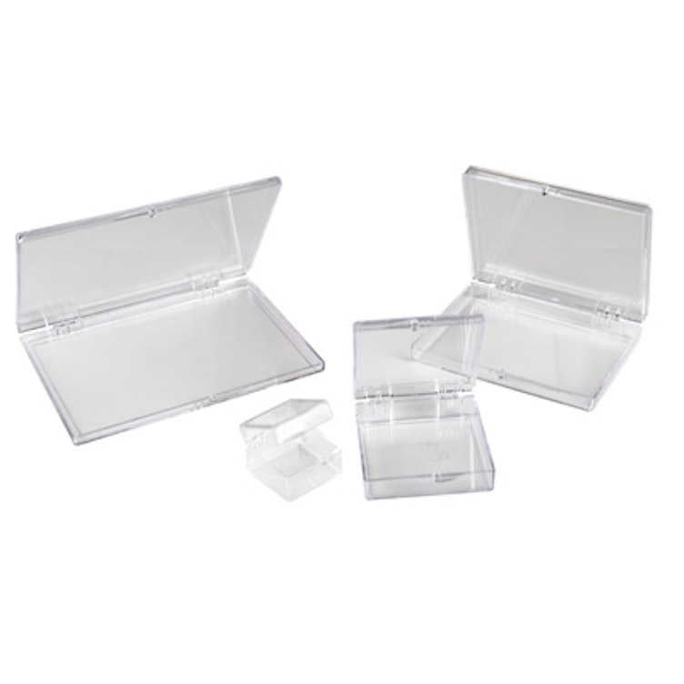 15 Small Plastic Boxes with Hinged Lids. Clear As Glass!