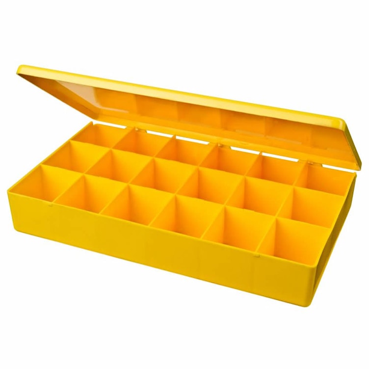 M-Series Yellow Polypropylene Box with 18 Compartments - 10.5" L x 6.19" W x 1.6" Hgt.