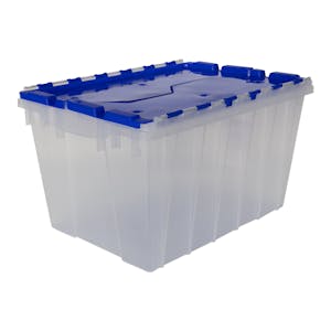 Clear Akro-Mils® Attached Lid Container with Blue Lid - 21-1/2" L x 15" W x 12-1/2" Hgt. OD