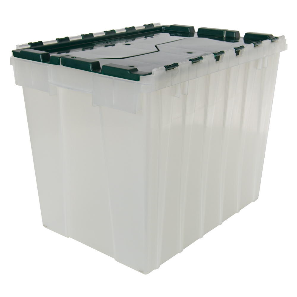 Clear AkroMils® Attached Lid Container with Green Lid 211/2" L x 15