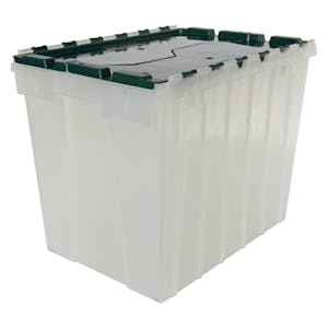 Clear Akro-Mils® Attached Lid Container with Green Lid - 21-1/2" L x 15" W x 17" Hgt. OD