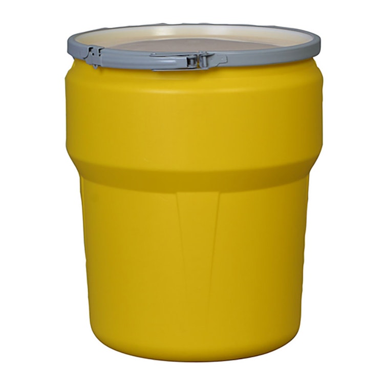 10 Gallon Yellow Open Head Poly Drum with Metal Lever-Lock Ring