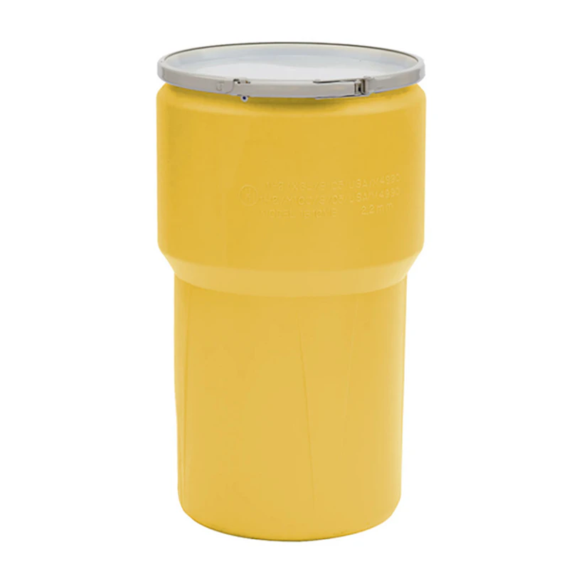 14 Gallon Yellow Open Head Poly Drum with Metal Lever-Lock Ring
