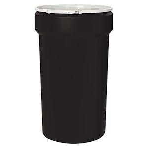 55 Gallon Black Open Head Poly Drum with Plastic Lever-Lock Ring