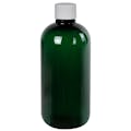 8 oz. Dark Green PET Traditional Boston Round Bottle with 24/410 White Ribbed Cap with F217 Liner
