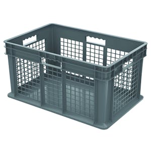 24" L x 16" W x 12" Hgt. Akro-Mils® Straight-Walled Gray Container w/Mesh Sides & Solid Base