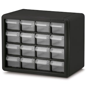16 Drawer Black Plastic Storage Cabinet 10-9/16" L x 6-3/8" W x 8-1/2" Hgt.