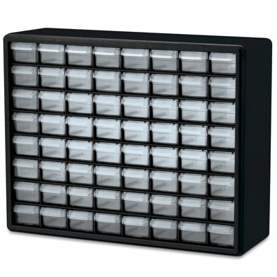64 Drawer Black Plastic Storage Cabinet 20" L x 6-3/8" W x 15-13/16" Hgt.