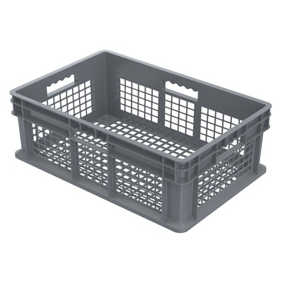 24" L x 16" W x 8" Hgt. Akro-Mils® Straight-Walled Gray Container w/Mesh Sides & Base