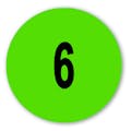 Number "6" Round Paper Label with Lime Green Background - 2" Dia.
