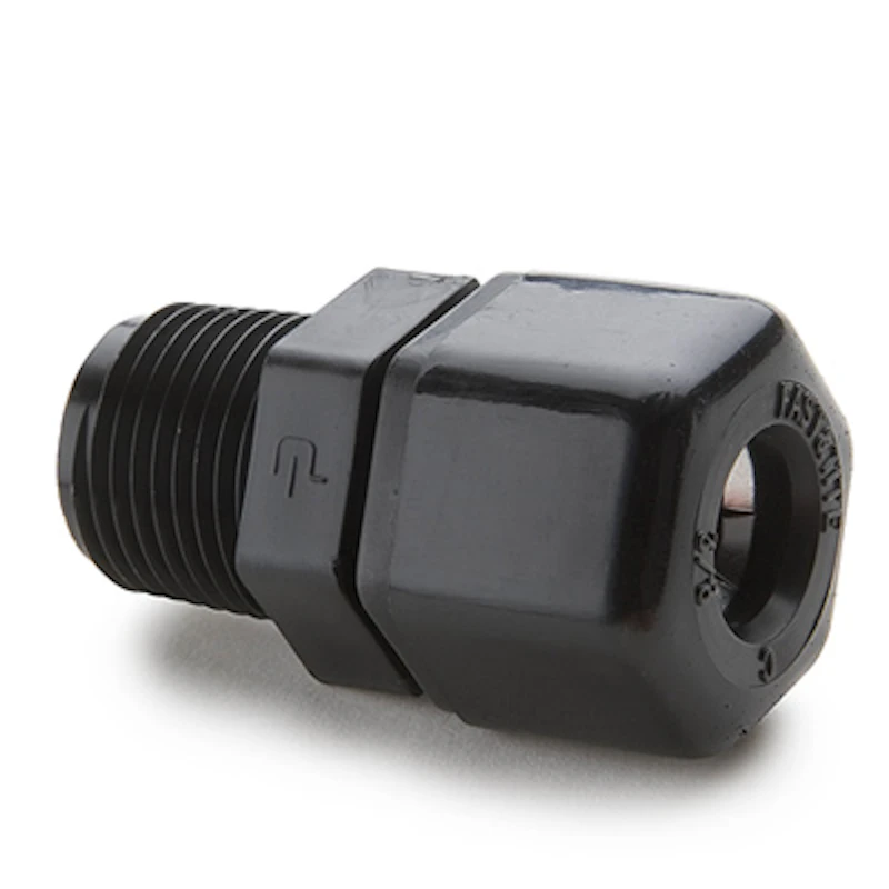 5/8" Nom. Tube OD x 3/4" Male NPTF Black Polypropylene Male Connector