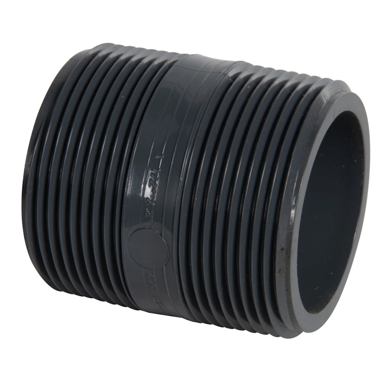 1-1/2" MNPT x 1-1/2" MNPT Smooth Gray Schedule 80 PVC Pipe Nipple - 2" L