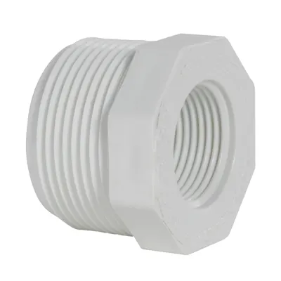 1-1/4" MNPT x 3/4" FNPT Schedule 40 White PVC Threaded Reducing Bushing