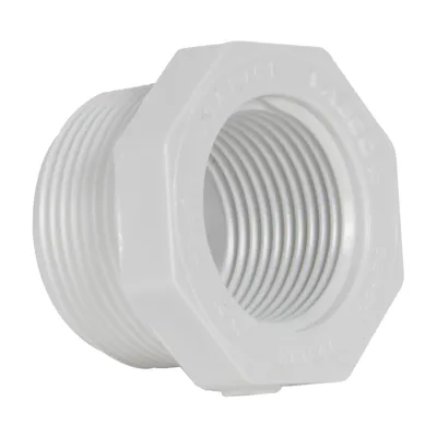 1-1/4" MNPT x 1" FNPT Schedule 40 White PVC Threaded Reducing Bushing