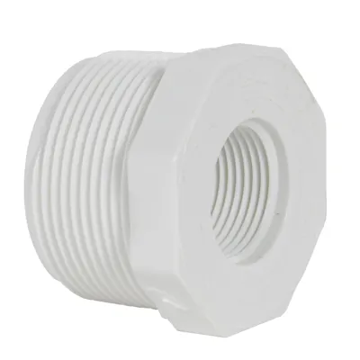 1-1/2" MNPT x 3/4" FNPT Schedule 40 White PVC Threaded Reducing Bushing