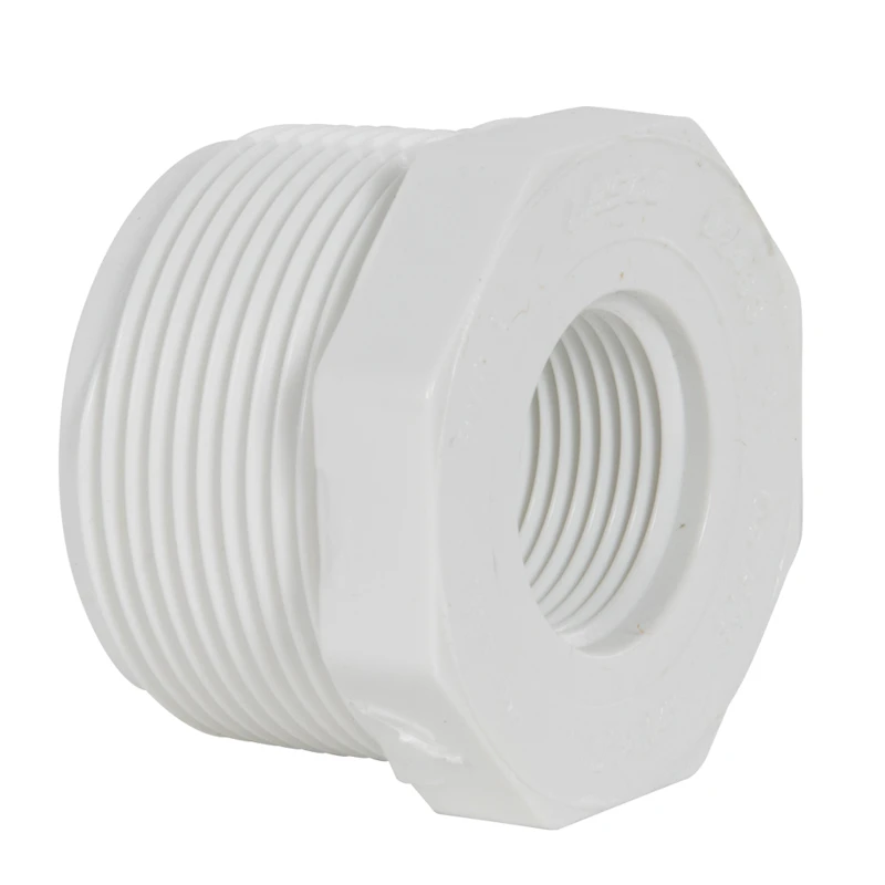1-1/2" MNPT x 3/4" FNPT Schedule 40 White PVC Threaded Reducing Bushing