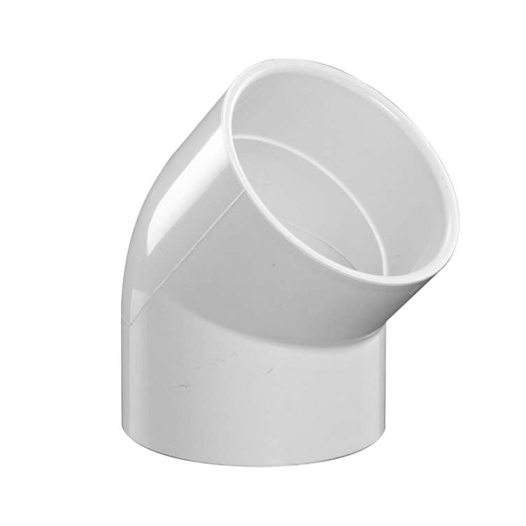 4" Schedule 40 White PVC Socket 45° Elbow