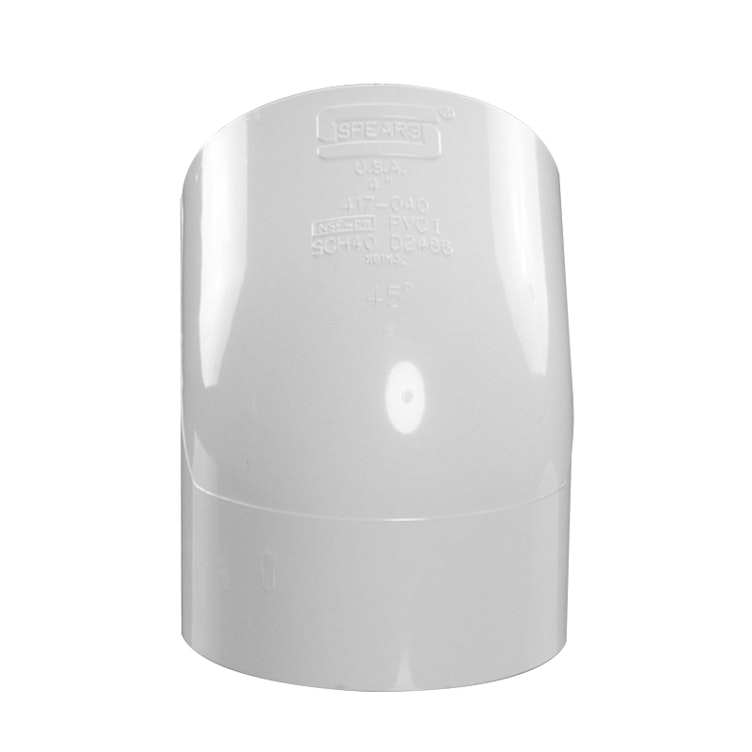 4" Schedule 40 White PVC Socket 45° Elbow
