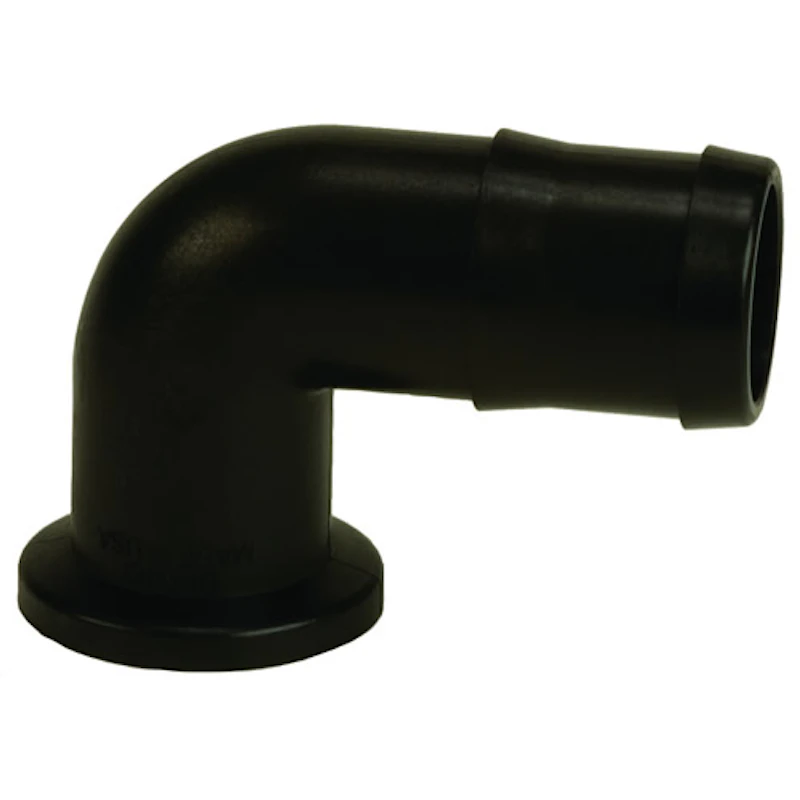 2" Manifold Flange x 1-1/2" Hose Barb Banjo® Black Fiberglass-Reinforced Polypropylene Full Port 90° Elbow