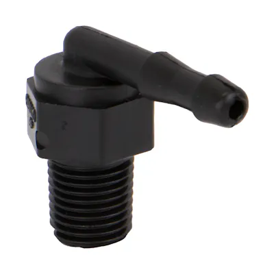 1/4" MNPT x 1/4" Hose Barb Banjo® Black Fiberglass-Reinforced Polypropylene 90° Elbow