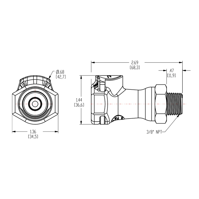 3/8" MNPT HFC 12 Series Polypropylene Coupling Body - Shutoff (Insert Sold Separately)