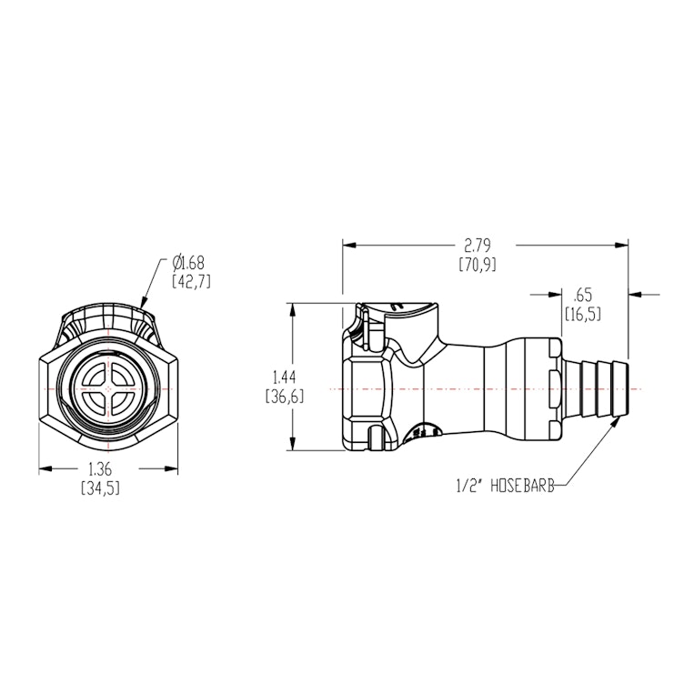 1/2" In-Line Hose Barb HFC 12 Series Polypropylene Coupling Body - Straight Thru (Insert Sold Separately)