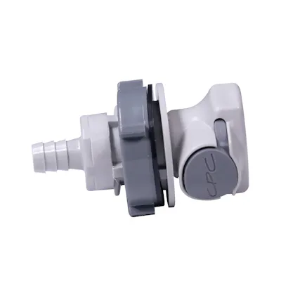 3/8" In-Line Hose Barb HFC 12 Series Polypropylene Bulkhead Panel Mount Coupling Body - Shutoff (Insert Sold Separately)