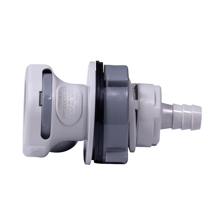 3/8" In-Line Hose Barb HFC 12 Series Polypropylene Bulkhead Panel Mount Coupling Body - Straight Thru (Insert Sold Separately)