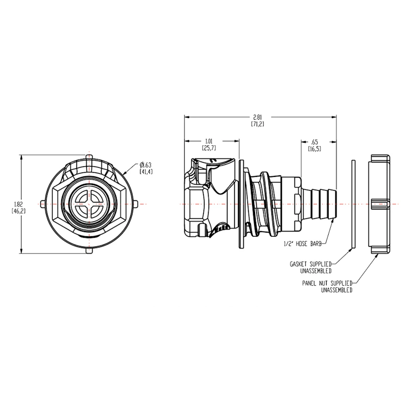1/2" In-Line Hose Barb HFC 12 Series Polypropylene Bulkhead Panel Mount Coupling Body - Straight Thru (Insert Sold Separately)