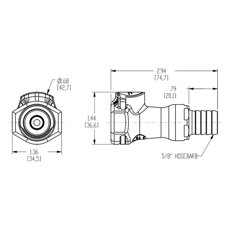 5/8" In-Line Hose Barb HFC 12 Series Polypropylene Coupling Body - Shutoff (Insert Sold Separately)