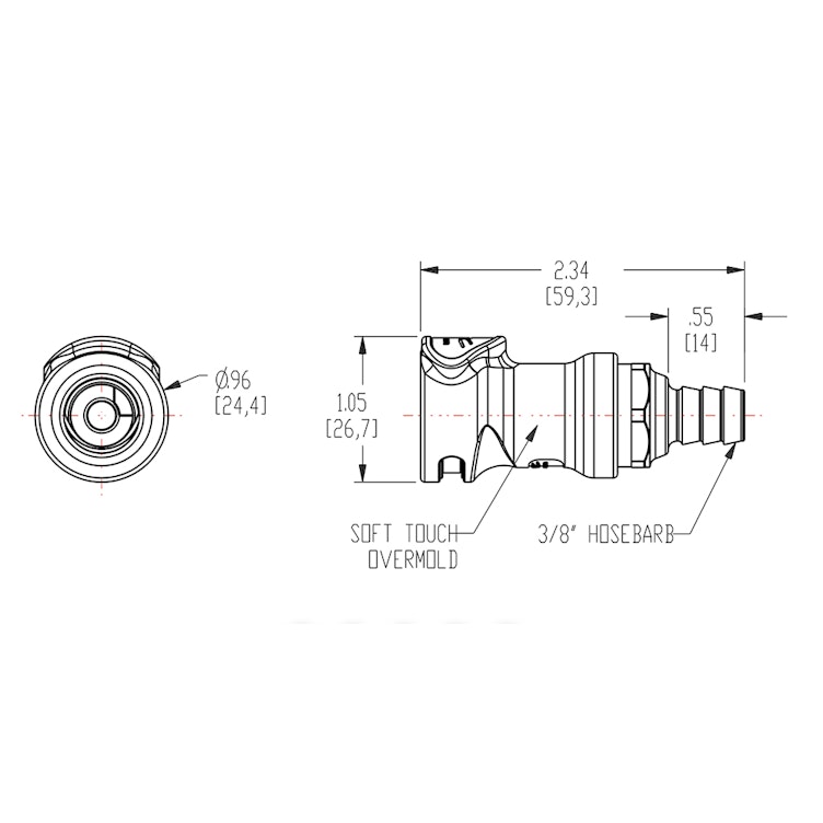 3/8" ID In-Line Hose Barb NS4 Series Polypropylene Non-Spill Coupling Body (Insert Sold Separately)