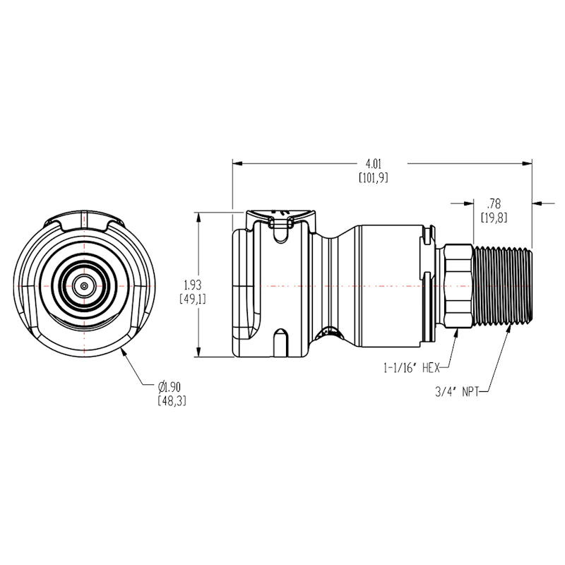 3/4" NPT Valved CPC™ Pipe Thread Non-Spill Coupling Body (Insert Sold Separately)