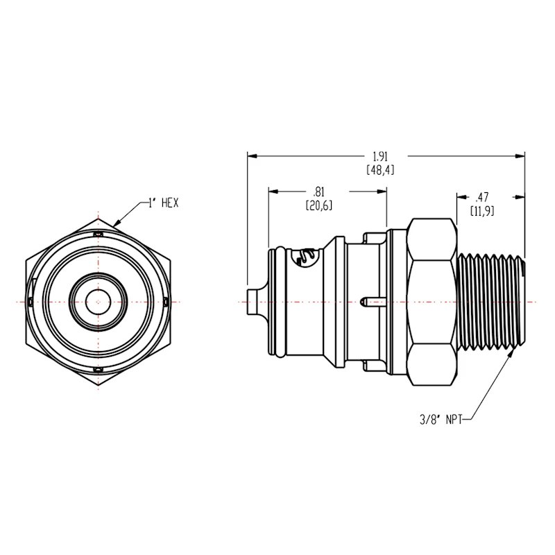 3/8" MNPT HFC 12 Series Polypropylene Coupling Insert - Shutoff (Body Sold Separately)
