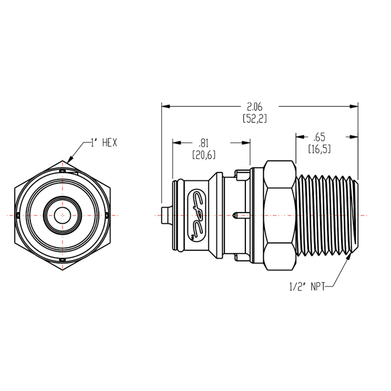 1/2" MNPT HFC 12 Series Polypropylene Coupling Insert - Shutoff (Body Sold Separately)