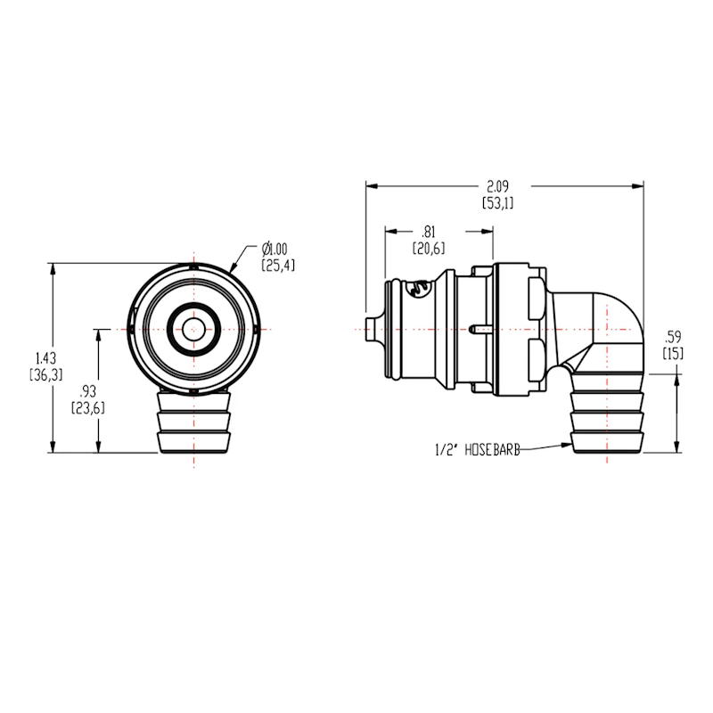 1/2" Hose Barb HFC 12 Series Polypropylene Elbow Coupling Insert - Shutoff (Body Sold Separately)