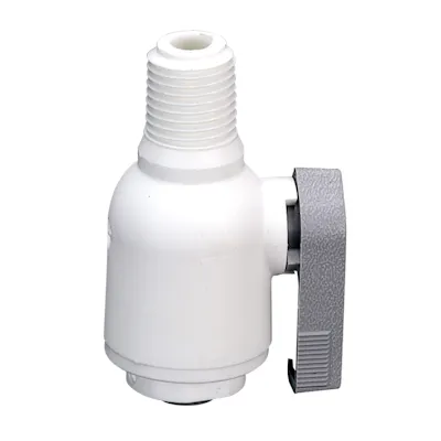 1/4" OD Push-to-Connect x 1/4" MNPTF White Polypropylene LIQUIfit® Male Connector Two-Way Ball Valve