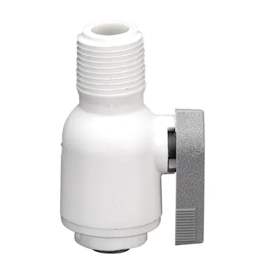 1/4" OD Push-to-Connect x 3/8" MNPTF White Polypropylene LIQUIfit® Male Connector Two-Way Ball Valve