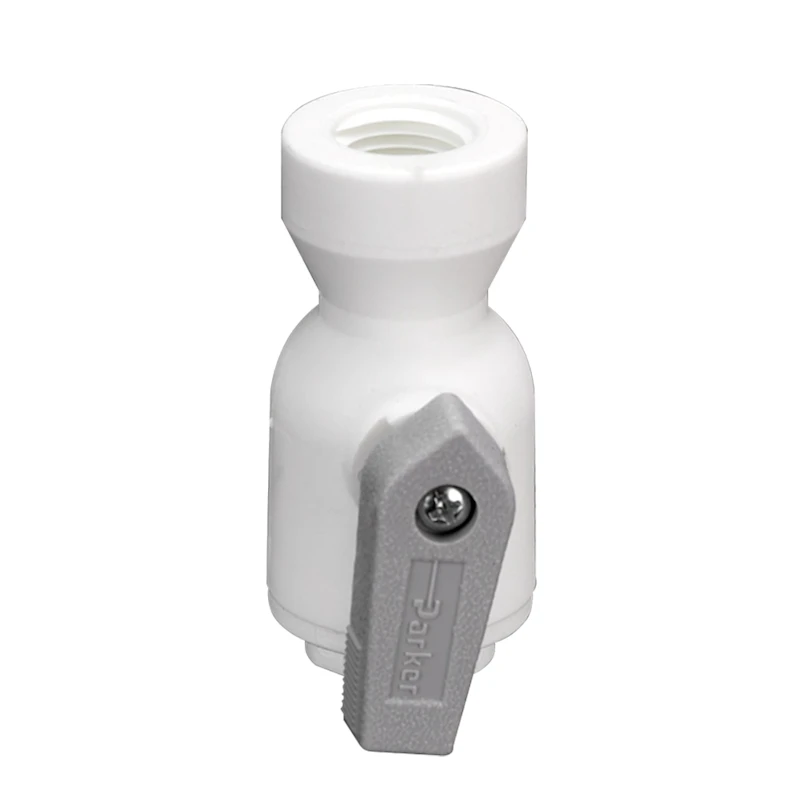 1/4" OD Push-to-Connect x 1/4" FNPTF White Polypropylene LIQUIfit® Female Connector Two-Way Ball Valve