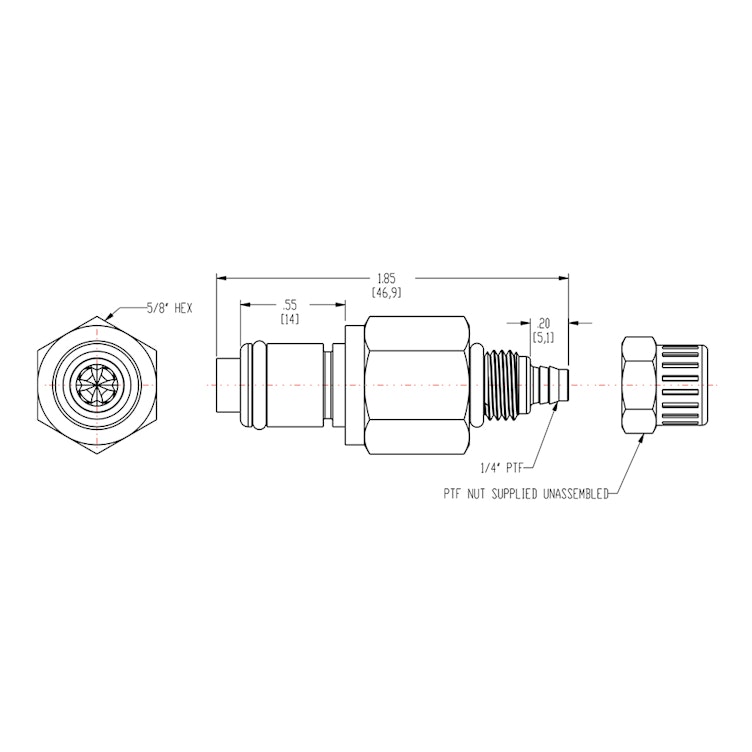 1/4" In-Line Ferruleless PTF LC Series Chrome-Plated Brass Coupling Insert - Shutoff (Body Sold Separately)