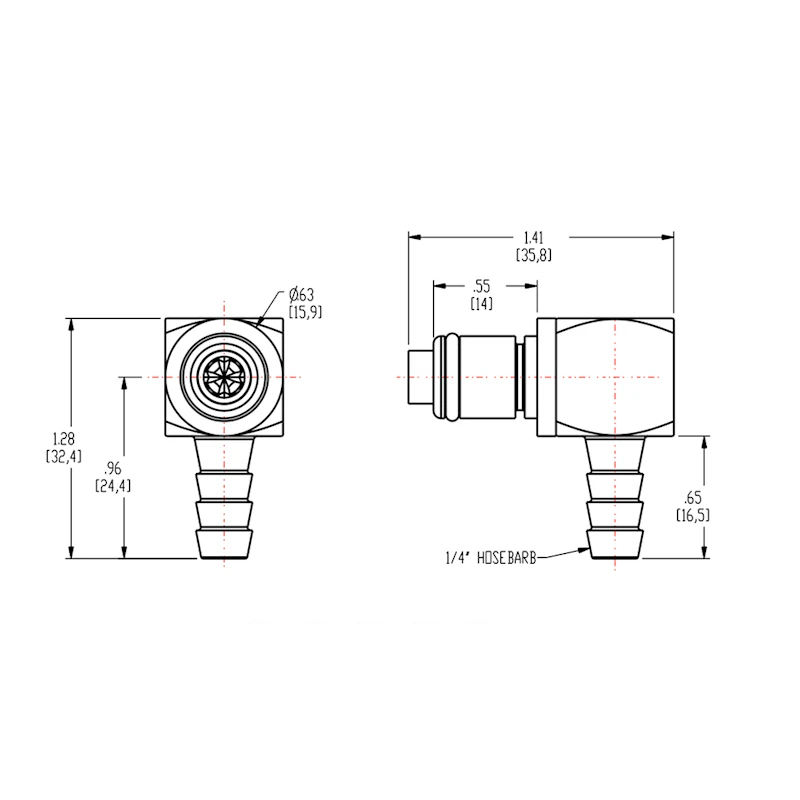 1/4" Hose Barb LC Series Chrome-Plated Brass Elbow Coupling Insert - Shutoff (Body Sold Separately)