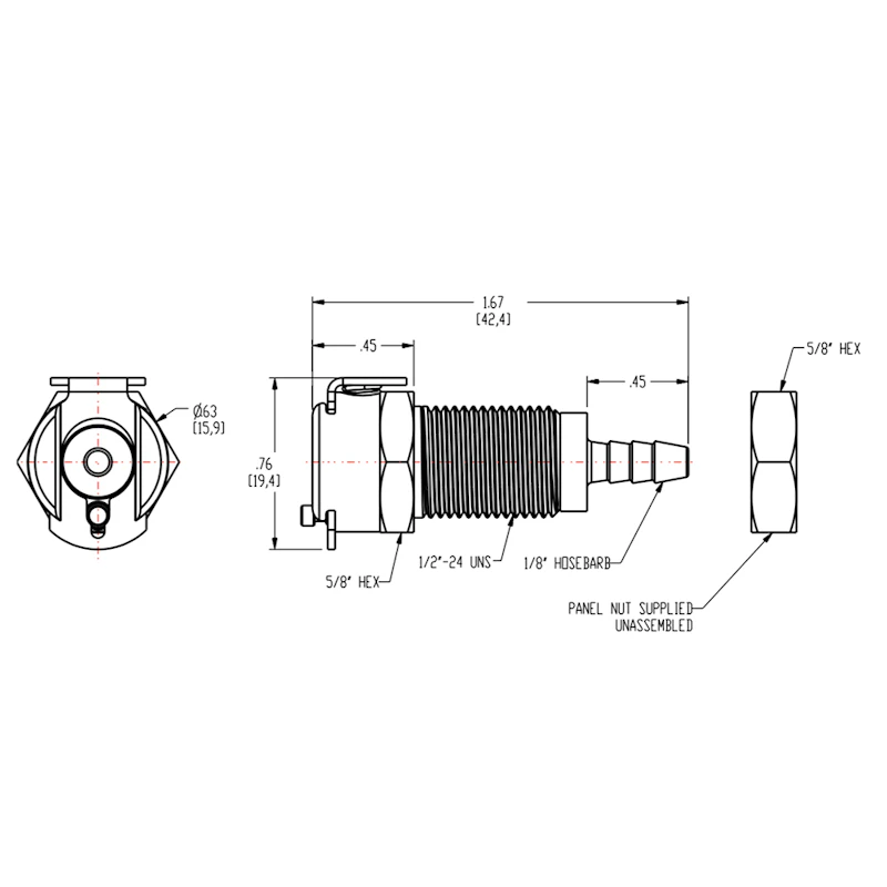 1/8" Hose Barb MC Series Chrome-Plated Brass Panel Mount Body - Straight Thru (Insert Sold Separately)