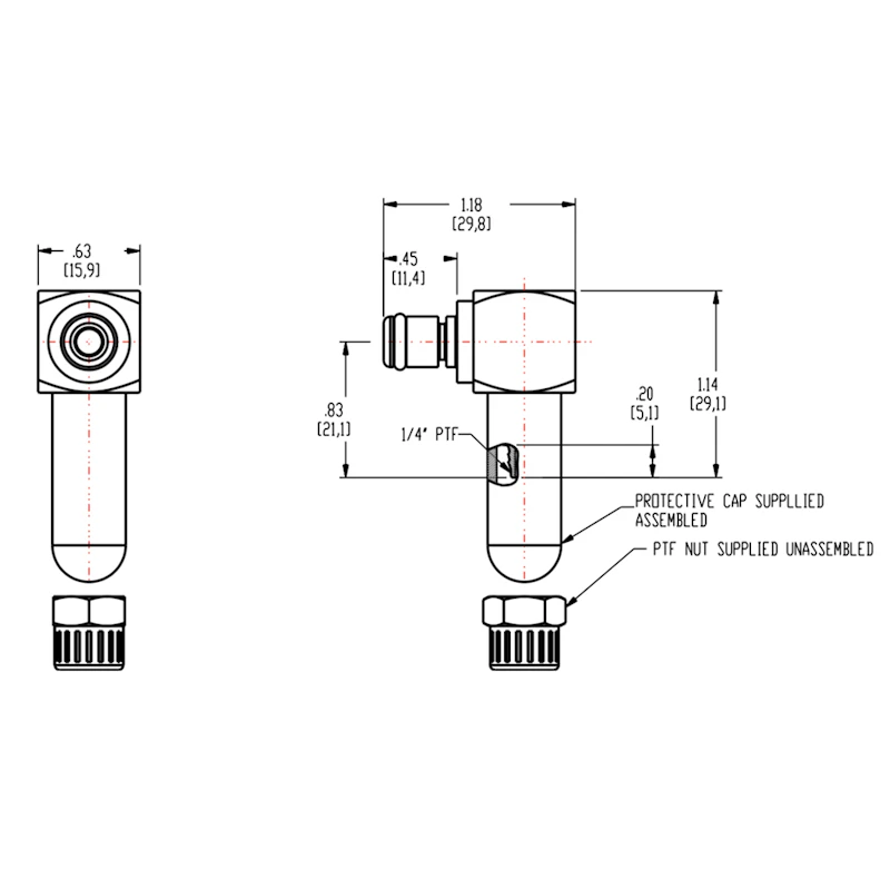 1/4" Ferruleless PTF MC Series Chrome-Plated Brass Elbow Insert - Straight Thru (Body Sold Separately)