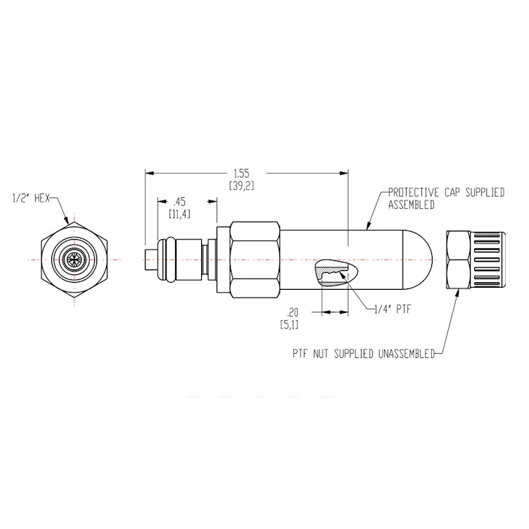 1/4" In-Line Ferruleless PTF MC Series Chrome-Plated Brass Insert - Shutoff (Body Sold Separately)