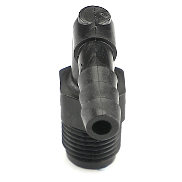 1/8" NPT x 3/16" Hose ID Black HDPE Elbow