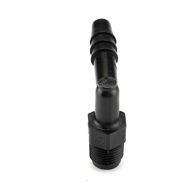 1/8" NPT x 1/4" Hose ID Black HDPE Elbow