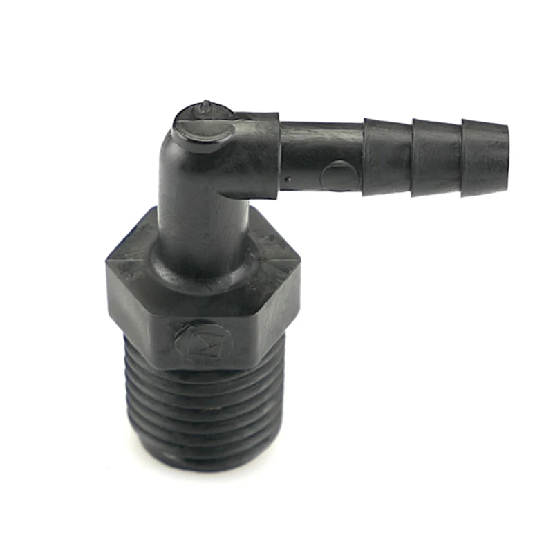 1/4" NPT x 3/16" Hose ID Black HDPE Elbow