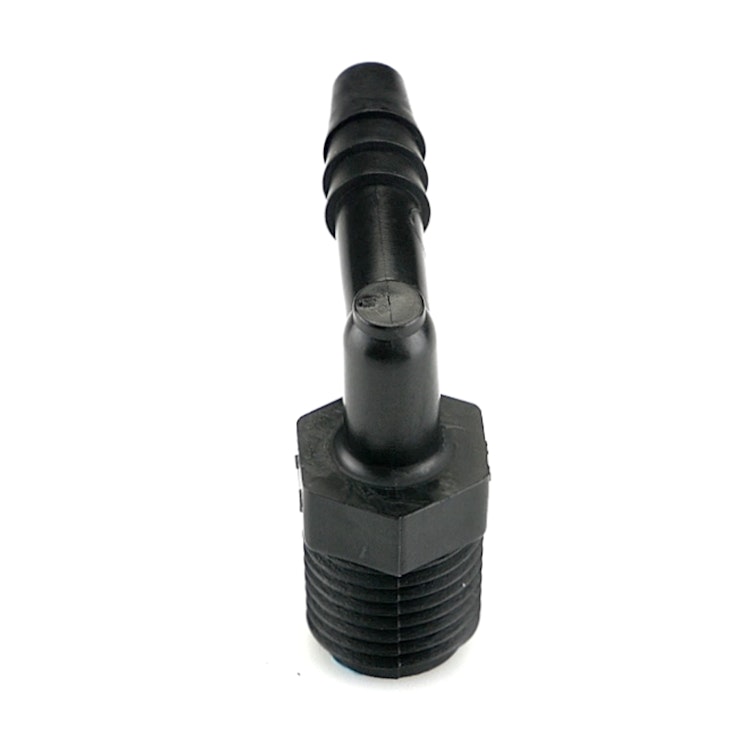 1/4" NPT x 1/4" Hose ID Black HDPE Elbow